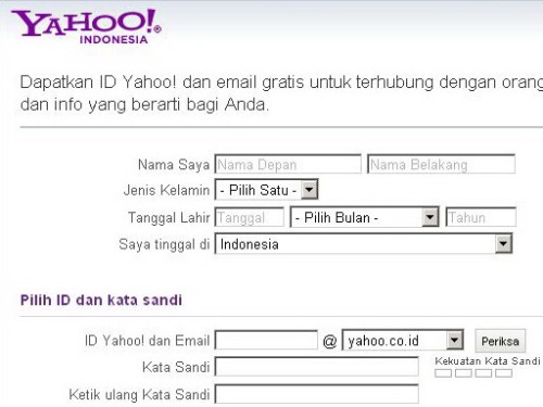 Halaman Registrasi Yahoo!